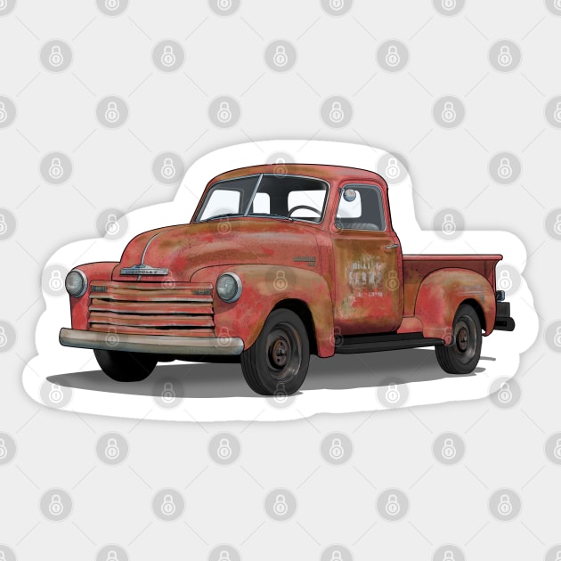 rusty red chevy pick up Sticker by candcretro